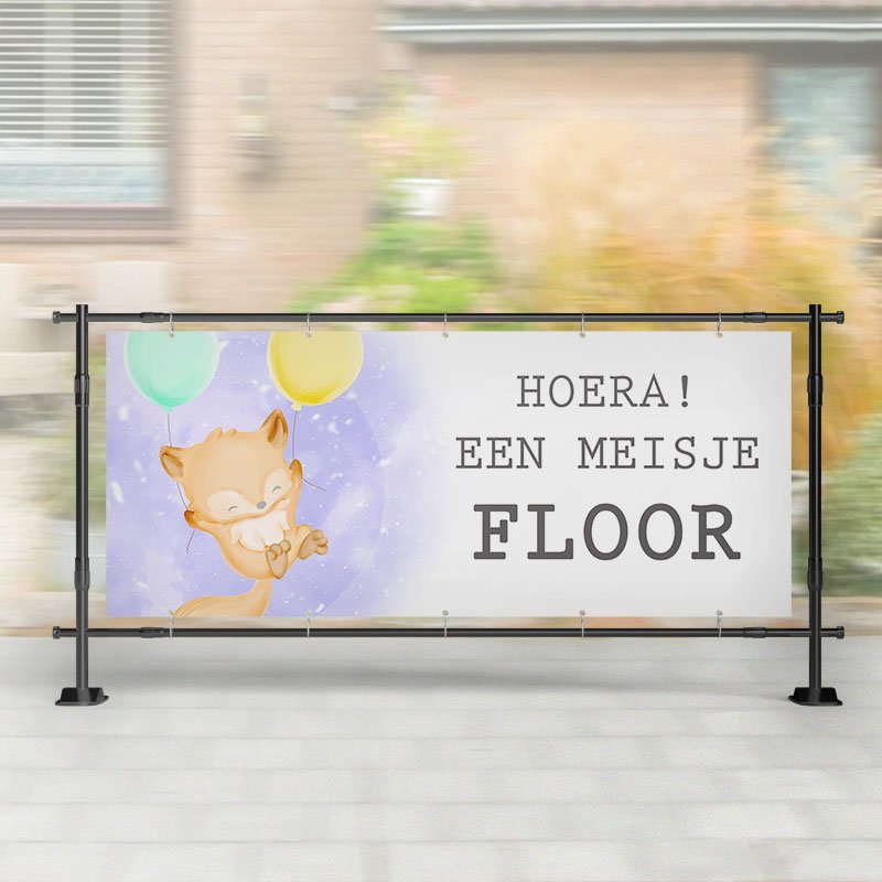 Geboorte spandoek | Vos met Ballon Een Meisje – Kleurmedia®