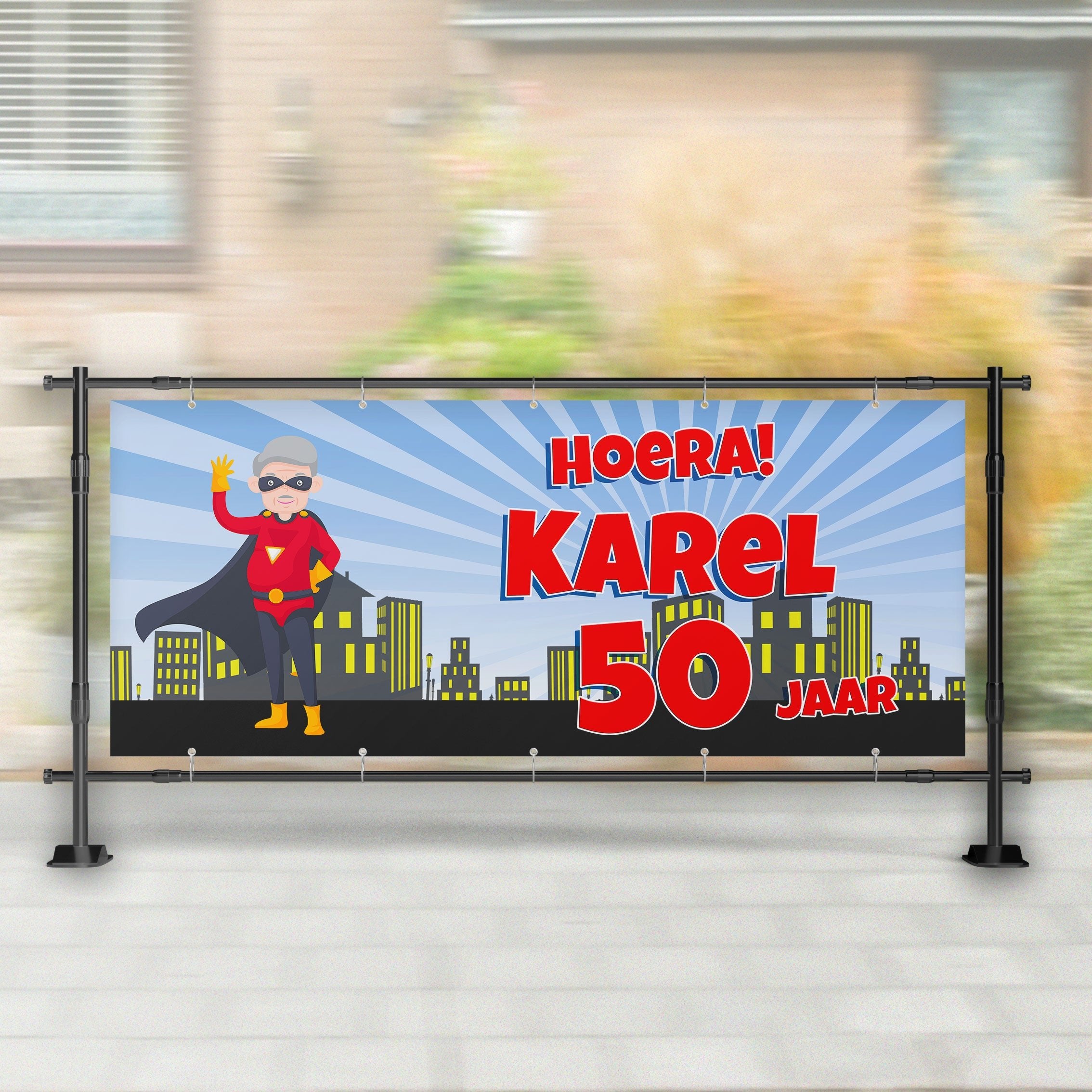 Spandoek Abraham | Abraham Stripheld Grijs Rood – Kleurmedia®