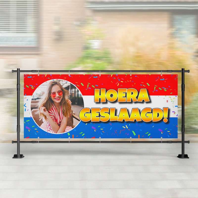 Spandoek Geslaagd | Rood Wit Blauw met Foto – Kleurmedia®