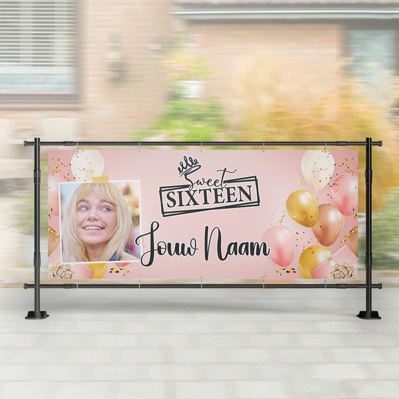 Spandoek Sweet Sixteen - Pink - Spandoek 16 Jaar – Kleurmedia®