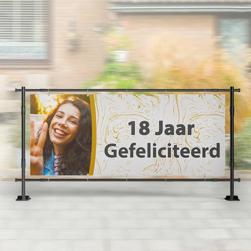 Spandoek Verjaardag | Foto met Gouden Versiersels – Kleurmedia®