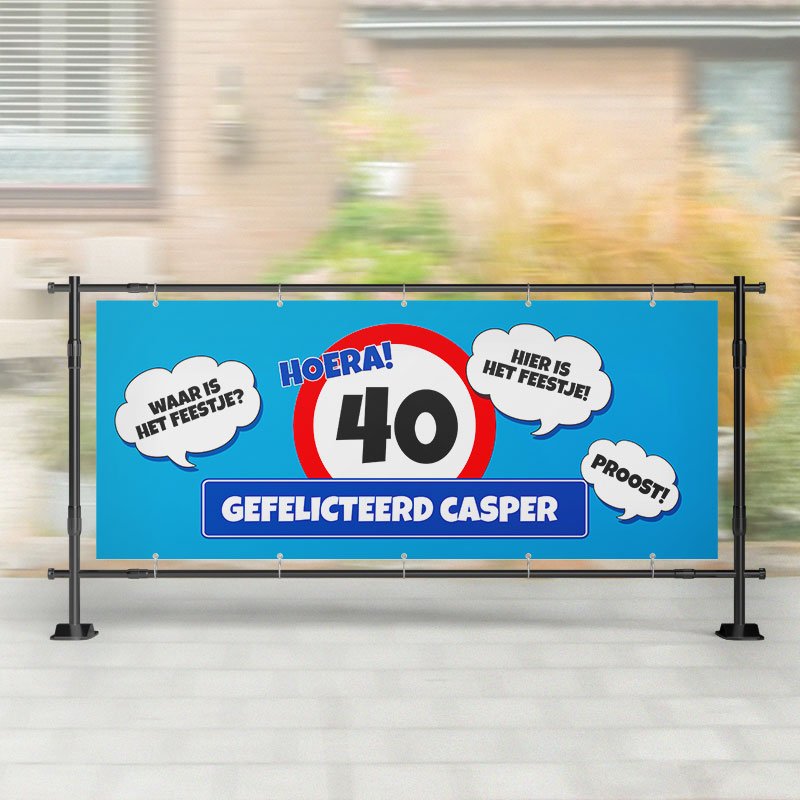 Spandoek Verjaardag | Verkeersbord (alle leeftijden) Blauw – Kleurmedia®