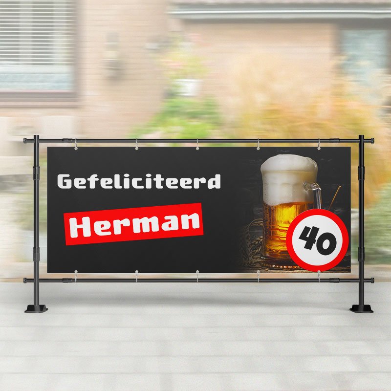 Spandoek Verjaardag | Verkeersbord met Glas Bier – Kleurmedia®