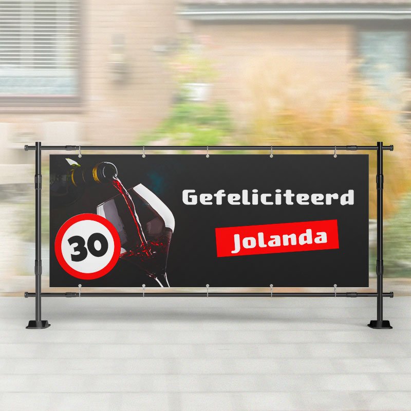 Spandoek Verjaardag | Verkeersbord met Glas Wijn – Kleurmedia®